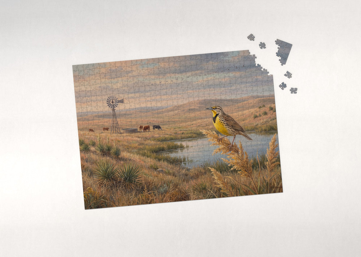 Nebraska State Bird and Flower: Western Meadowlark and Goldenrod jigsaw puzzle - puzzle with loose pieces