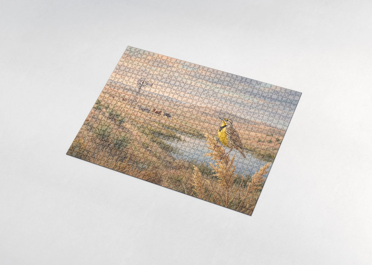Nebraska State Bird and Flower: Western Meadowlark and Goldenrod jigsaw puzzle - assembled puzzle
