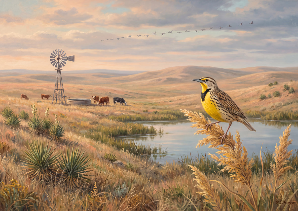 Nebraska State Bird and Flower: Western Meadowlark and Goldenrod jigsaw puzzle