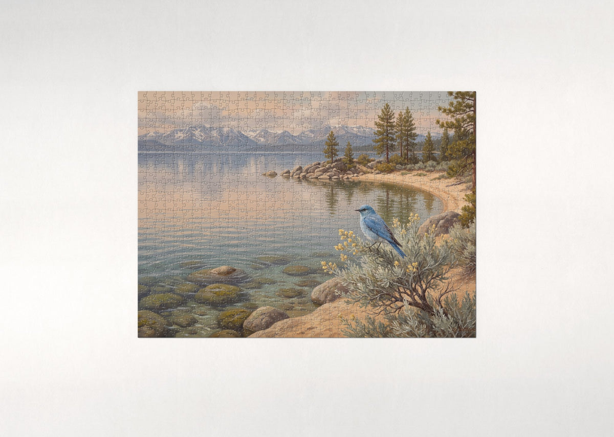 Nevada State Bird and Flower: Mountain Bluebird and Sagebrush jigsaw puzzle - flat puzzle