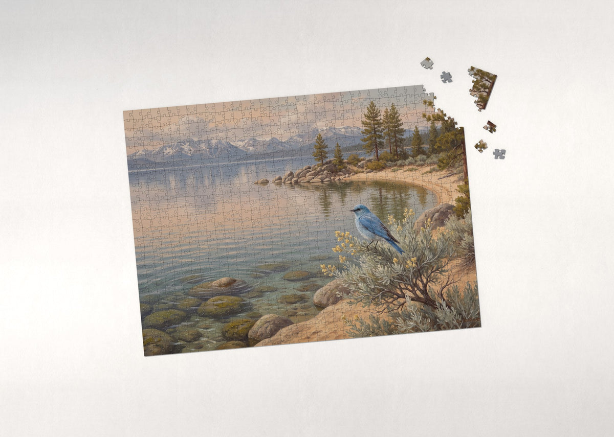 Nevada State Bird and Flower: Mountain Bluebird and Sagebrush jigsaw puzzle - puzzle with loose pieces