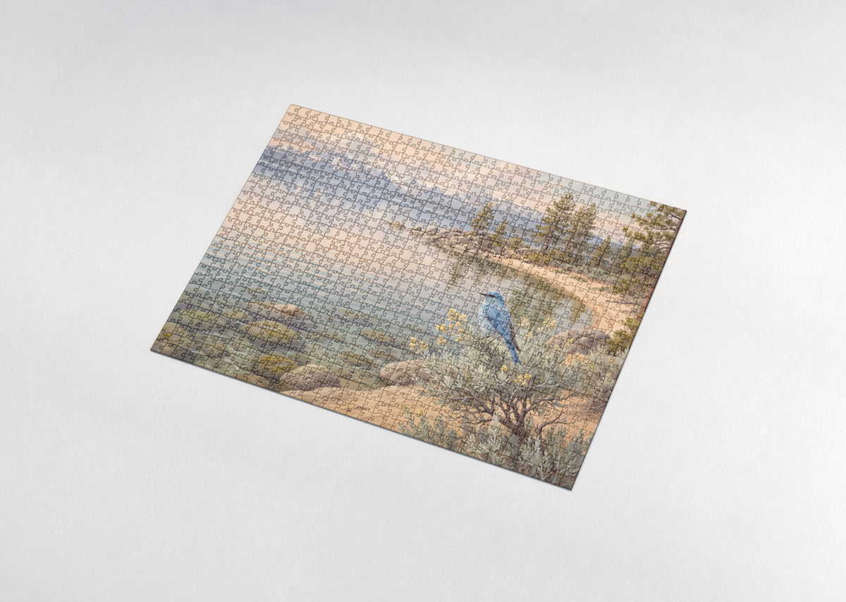 Nevada State Bird and Flower: Mountain Bluebird and Sagebrush jigsaw puzzle - assembled puzzle
