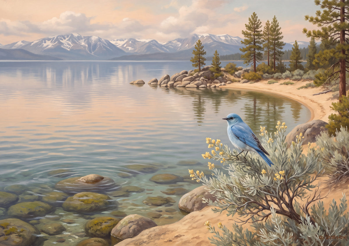 Nevada State Bird and Flower: Mountain Bluebird and Sagebrush jigsaw puzzle