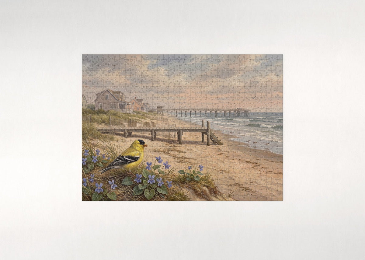 New Jersey State Bird and Flower: Eastern Goldfinch and Violet jigsaw puzzle - flat puzzle