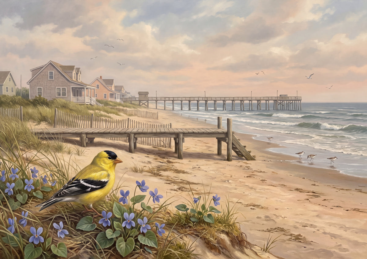 New Jersey State Bird and Flower: Eastern Goldfinch and Violet jigsaw puzzle