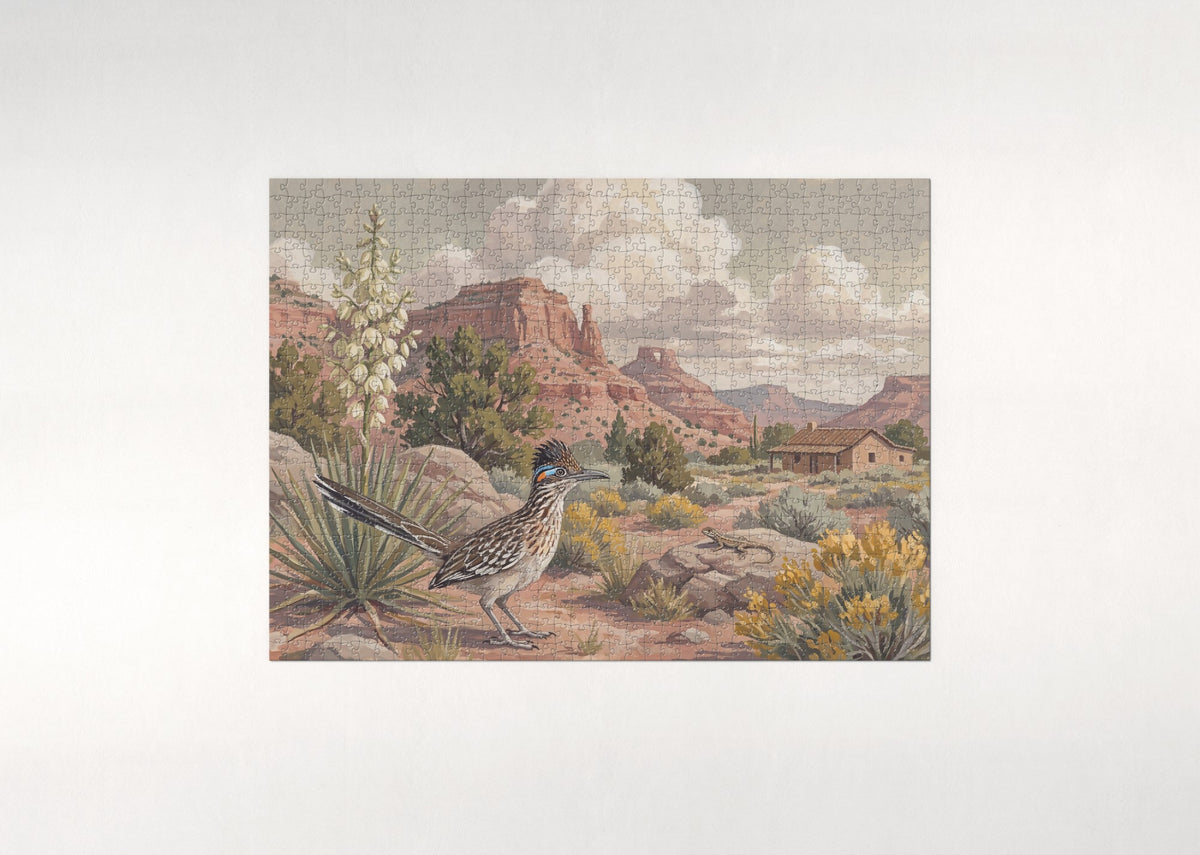 New Mexico State Bird and Flower: Roadrunner and Yucca jigsaw puzzle - flat puzzle