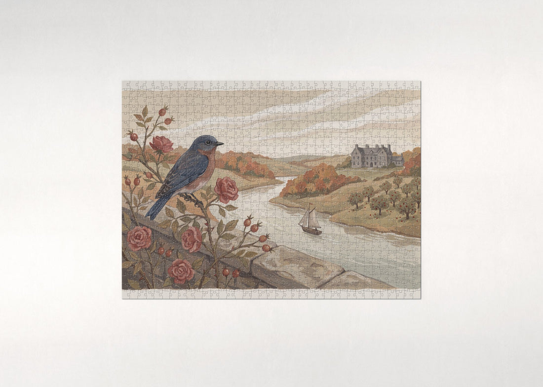 New York State Bird and Flower: Eastern Bluebird and Rose jigsaw puzzle - gift box