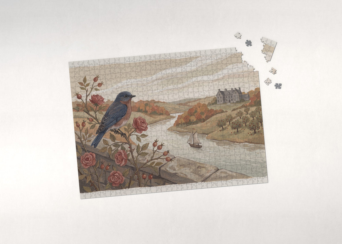 New York State Bird and Flower: Eastern Bluebird and Rose jigsaw puzzle - puzzle with loose pieces