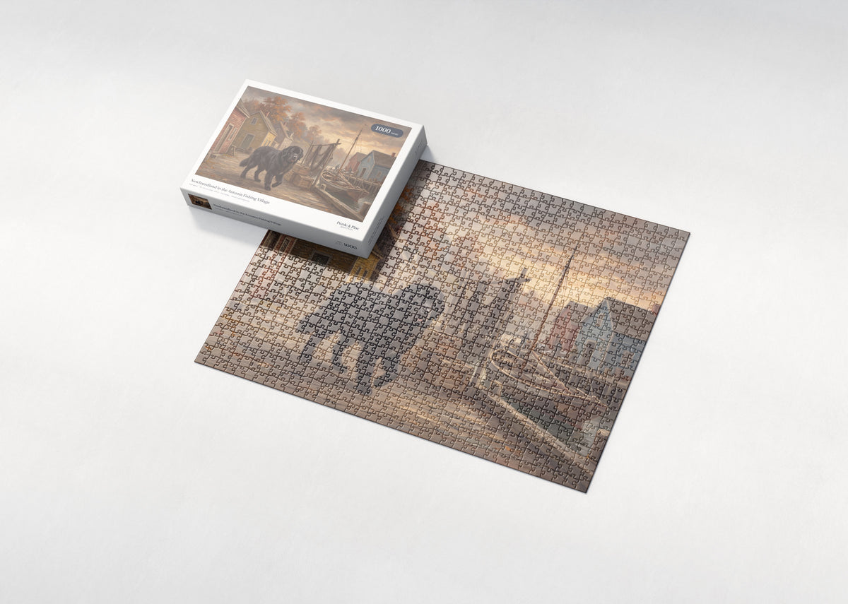 Newfoundland in the Autumn Fishing Village jigsaw puzzle - box and puzzle