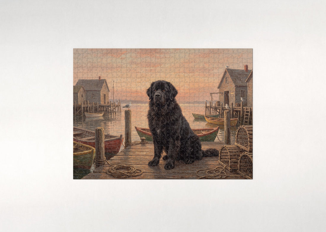 Newfoundland on the Harbor Dock at Dawn jigsaw puzzle - gift box