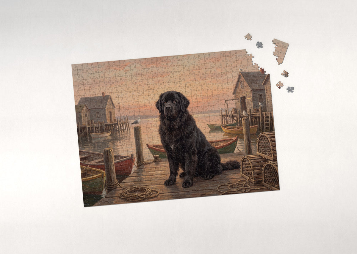 Newfoundland on the Harbor Dock at Dawn jigsaw puzzle - puzzle with loose pieces