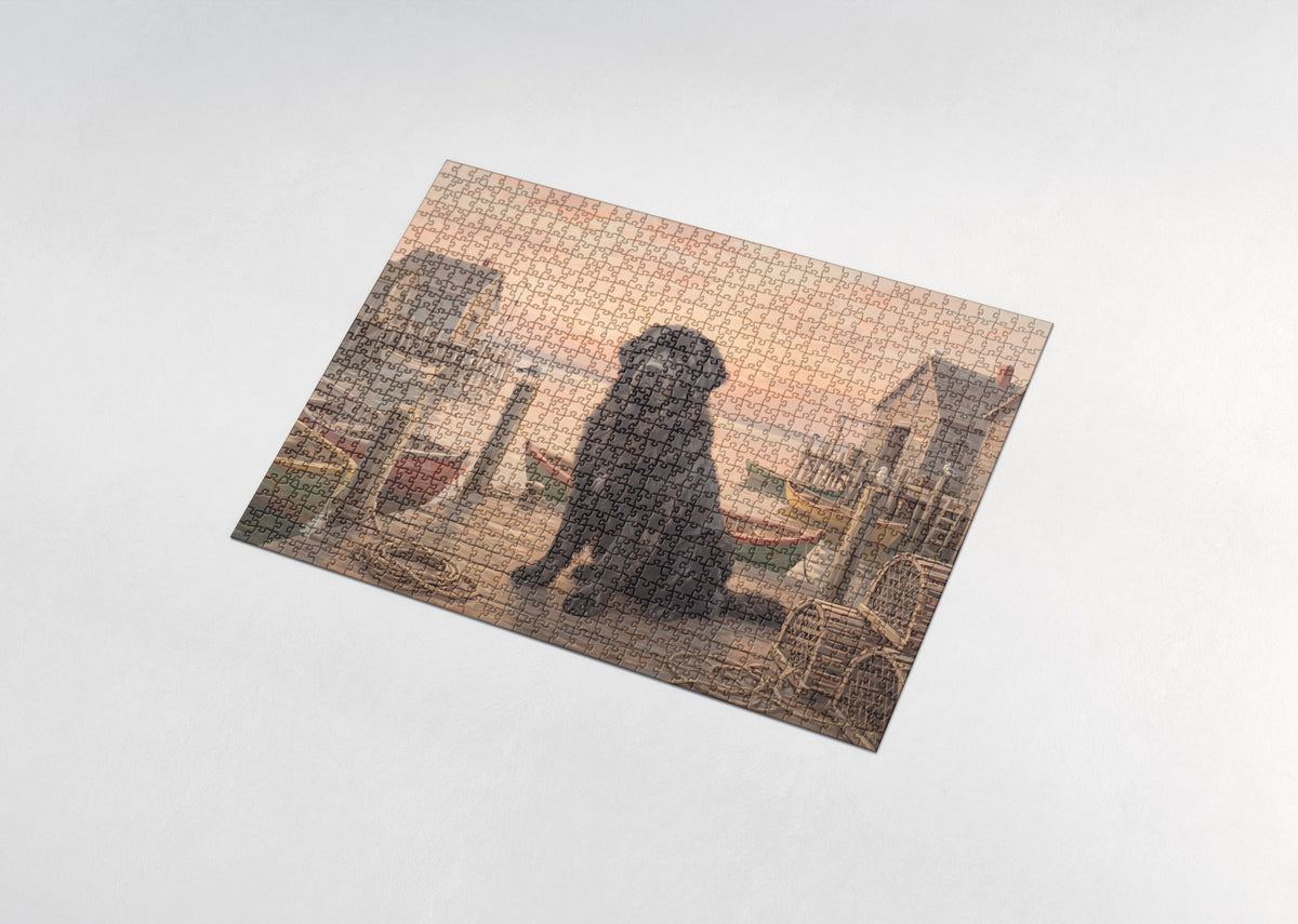 Newfoundland on the Harbor Dock at Dawn jigsaw puzzle - assembled puzzle