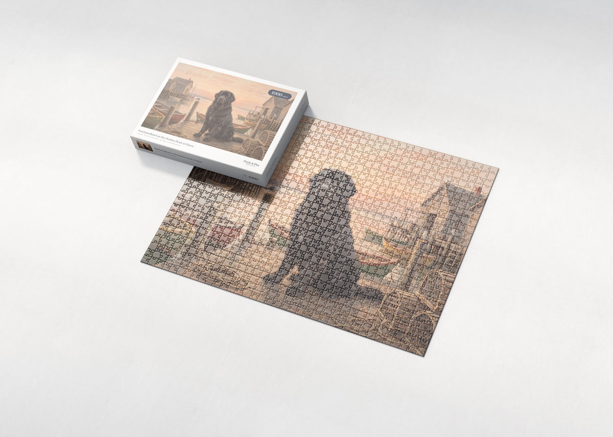 Newfoundland on the Harbor Dock at Dawn jigsaw puzzle - box and puzzle