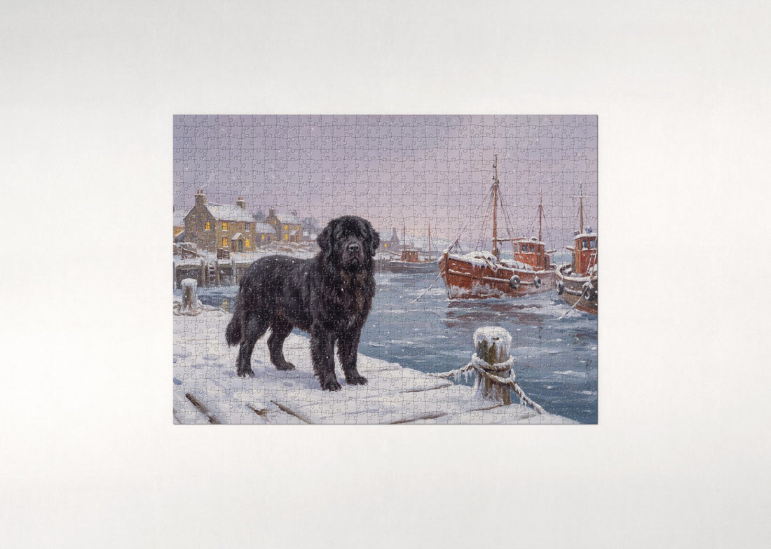 Newfoundland on the Snowy Pier jigsaw puzzle - gift box