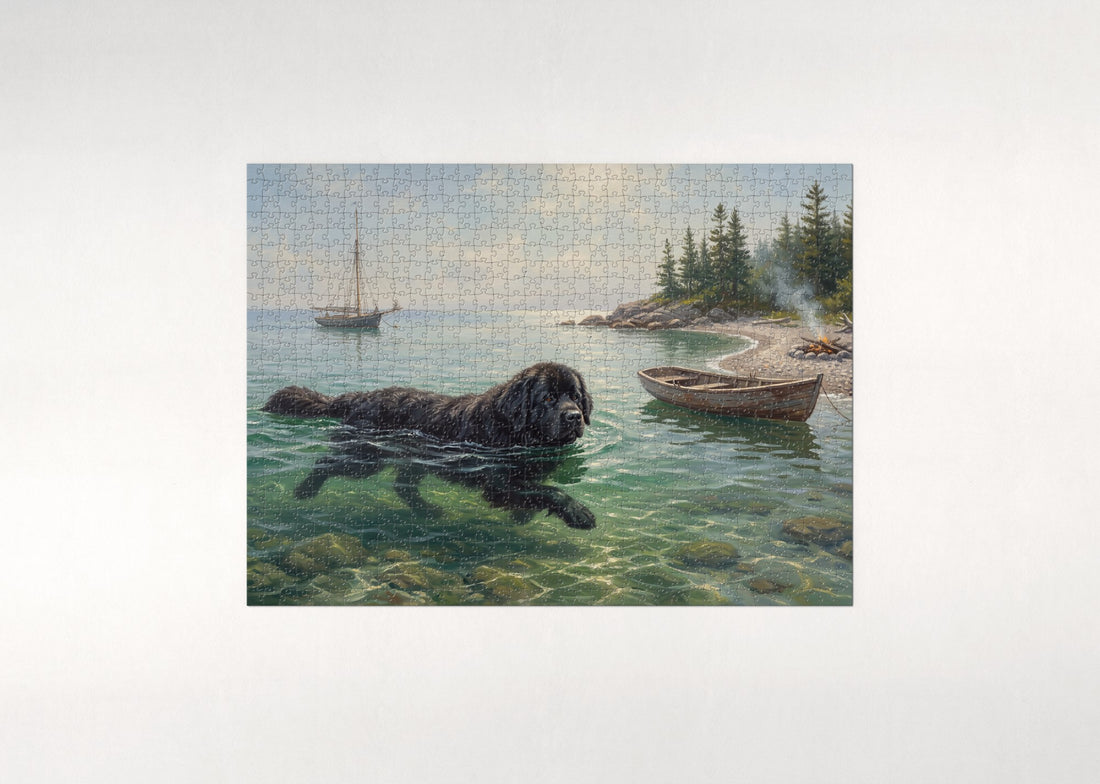 Newfoundland Swimming in the Summer Cove jigsaw puzzle - gift box