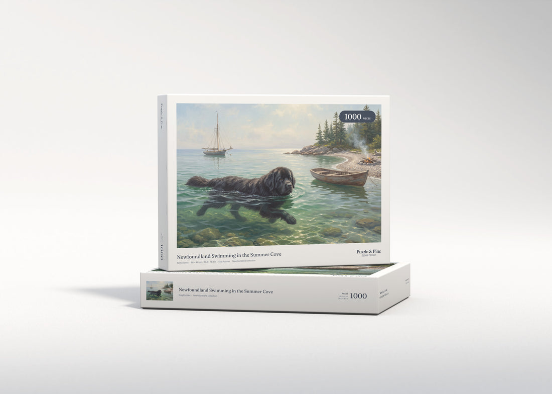 Newfoundland Swimming in the Summer Cove jigsaw puzzle - gift box