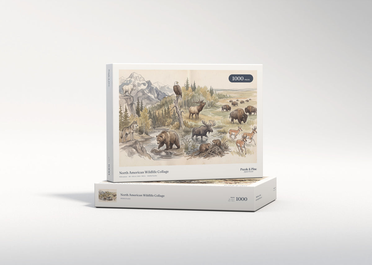 North American Wildlife Collage jigsaw puzzle - gift box