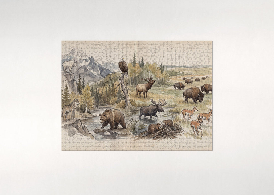 North American Wildlife Collage jigsaw puzzle - gift box