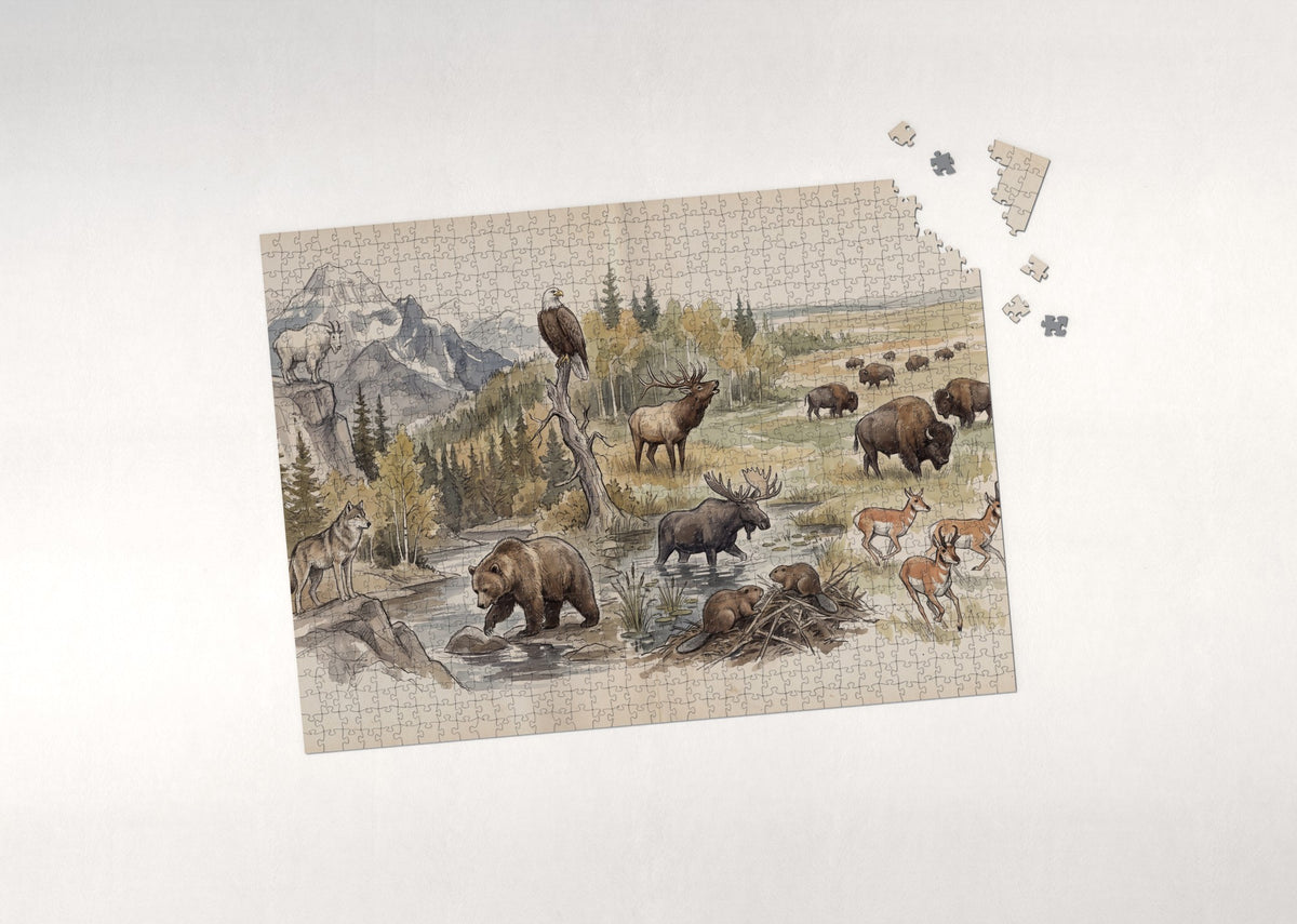 North American Wildlife Collage jigsaw puzzle - puzzle with loose pieces