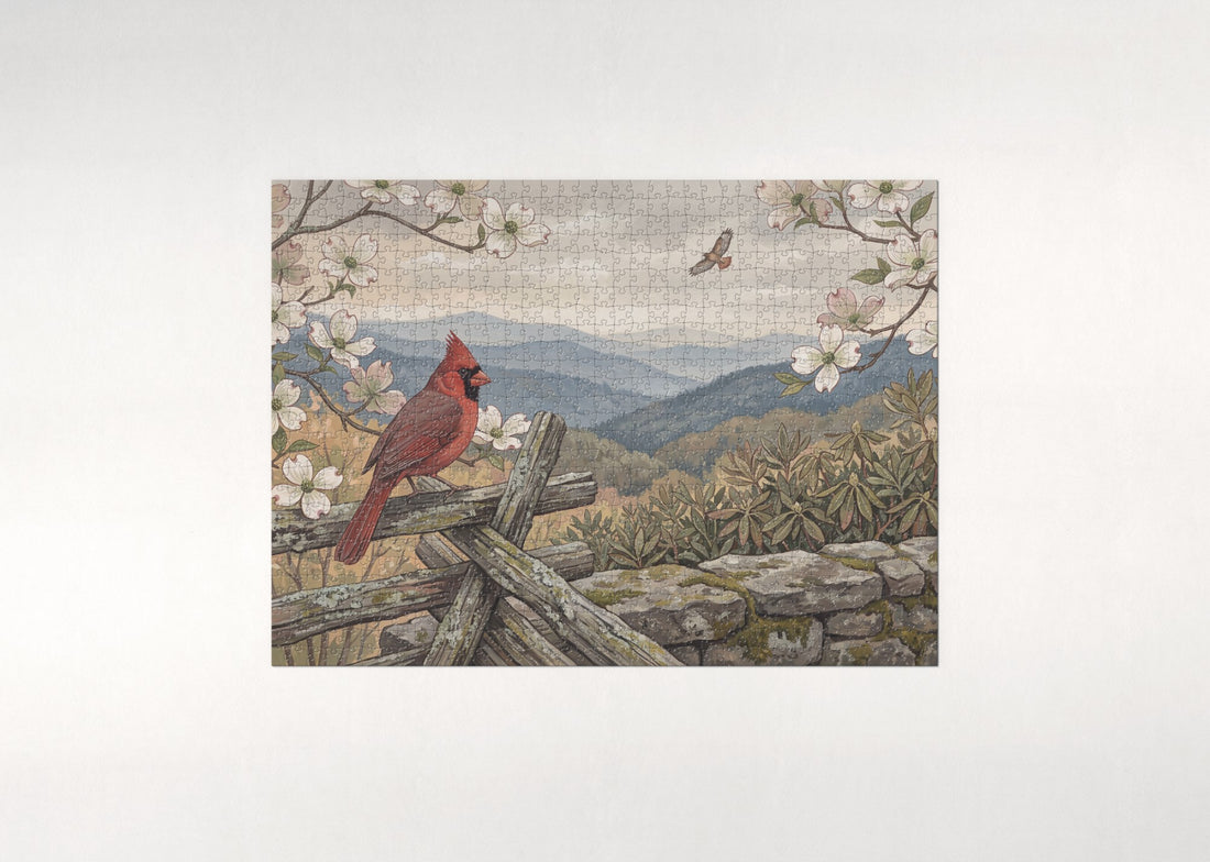 North Carolina State Bird and Flower: Northern Cardinal and Dogwood jigsaw puzzle - gift box