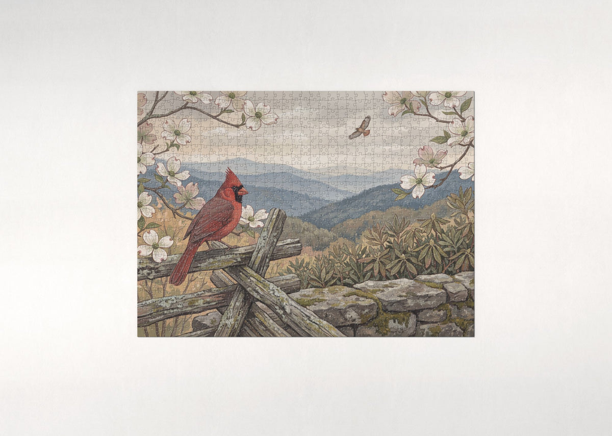 North Carolina State Bird and Flower: Northern Cardinal and Dogwood jigsaw puzzle - flat puzzle