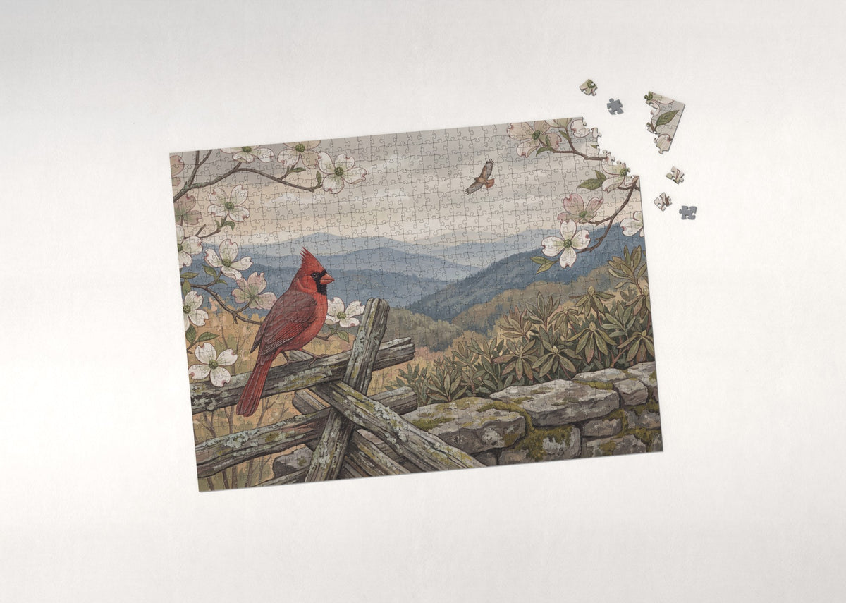North Carolina State Bird and Flower: Northern Cardinal and Dogwood jigsaw puzzle - puzzle with loose pieces