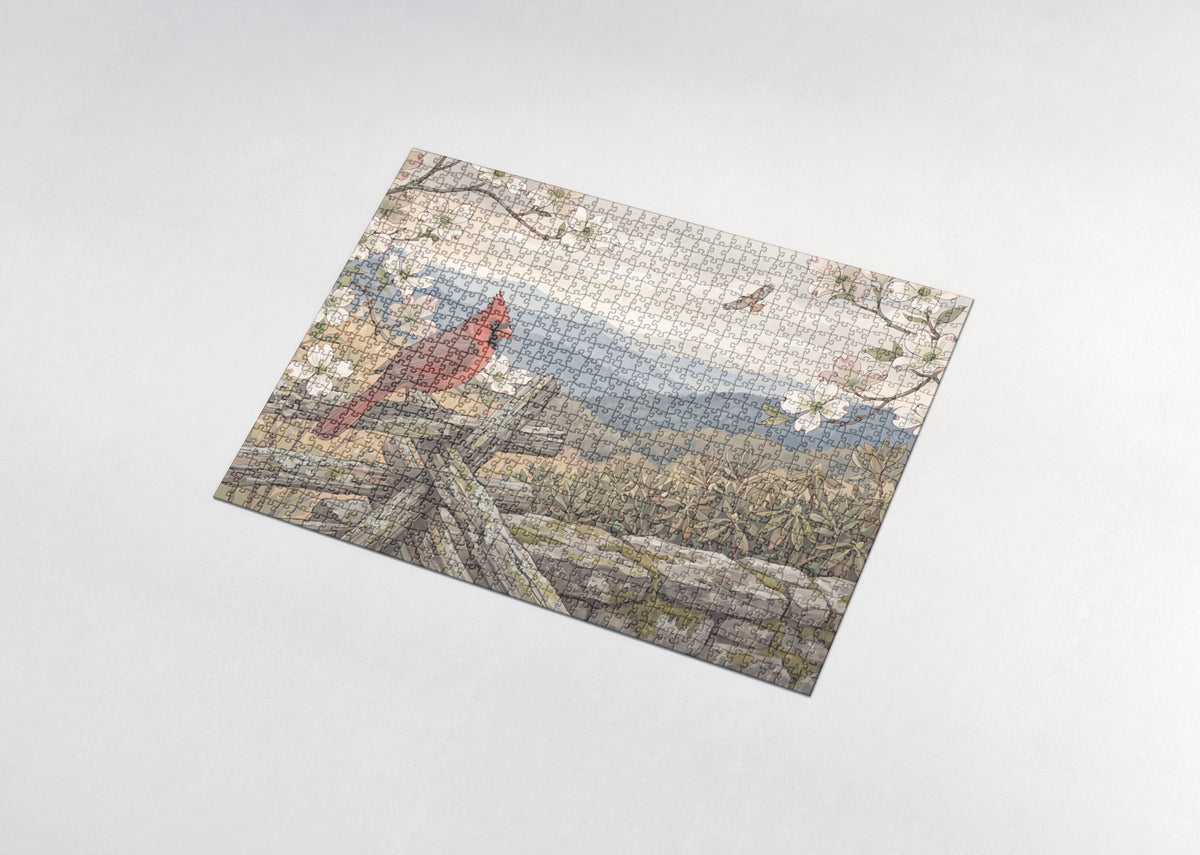 North Carolina State Bird and Flower: Northern Cardinal and Dogwood jigsaw puzzle - assembled puzzle