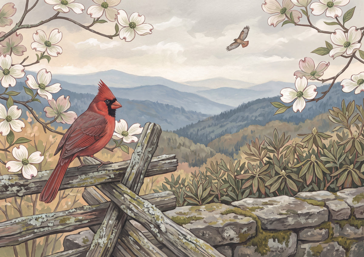 North Carolina State Bird and Flower: Northern Cardinal and Dogwood jigsaw puzzle