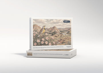North Dakota State Bird and Flower: Western Meadowlark and Wild Prairie Rose jigsaw puzzle - gift box