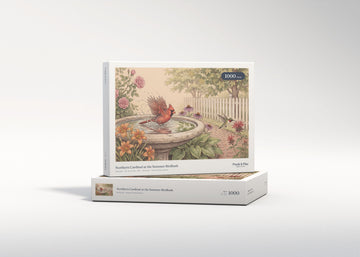 Northern Cardinal at the Summer Birdbath jigsaw puzzle - gift box