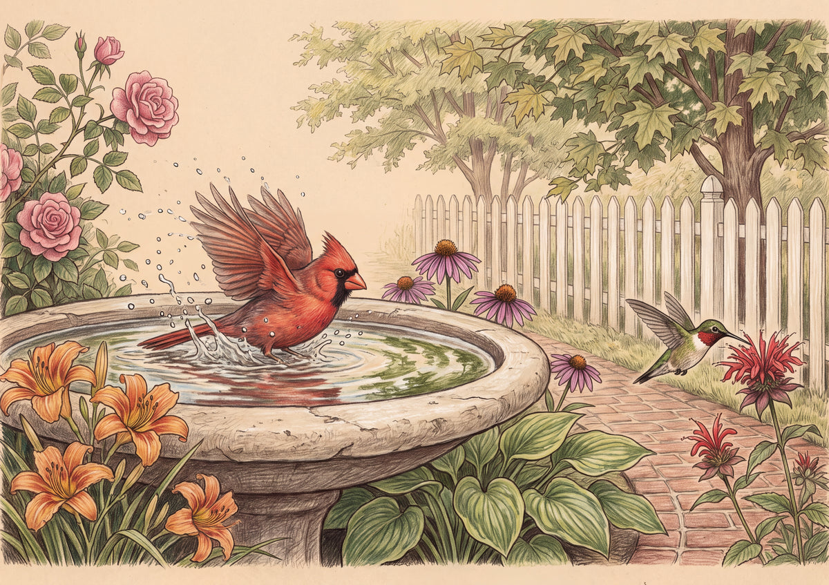 Northern Cardinal at the Summer Birdbath jigsaw puzzle