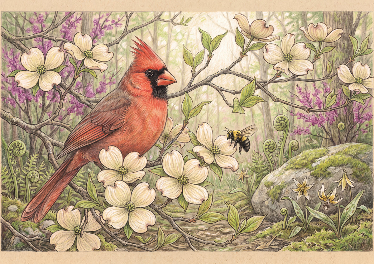 Northern Cardinal in the Dogwood Blossoms jigsaw puzzle