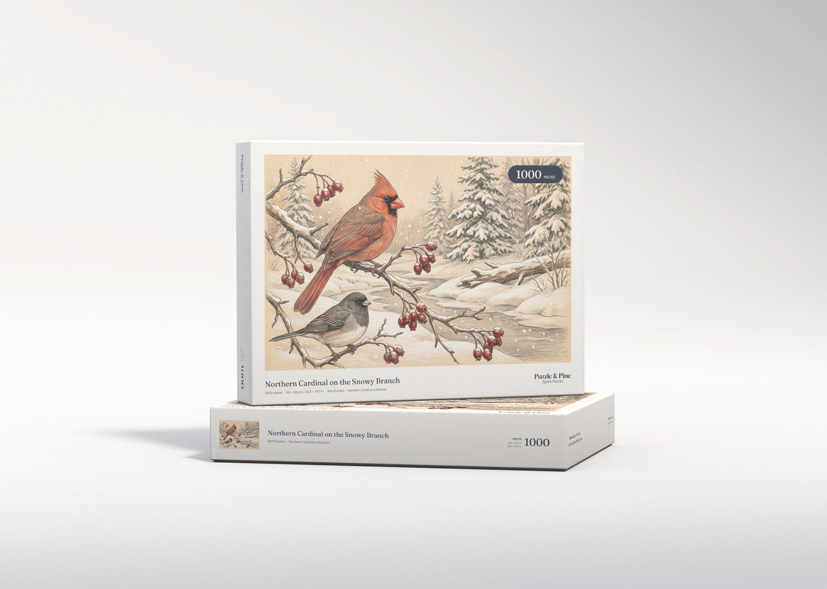 Northern Cardinal on the Snowy Branch jigsaw puzzle - gift box
