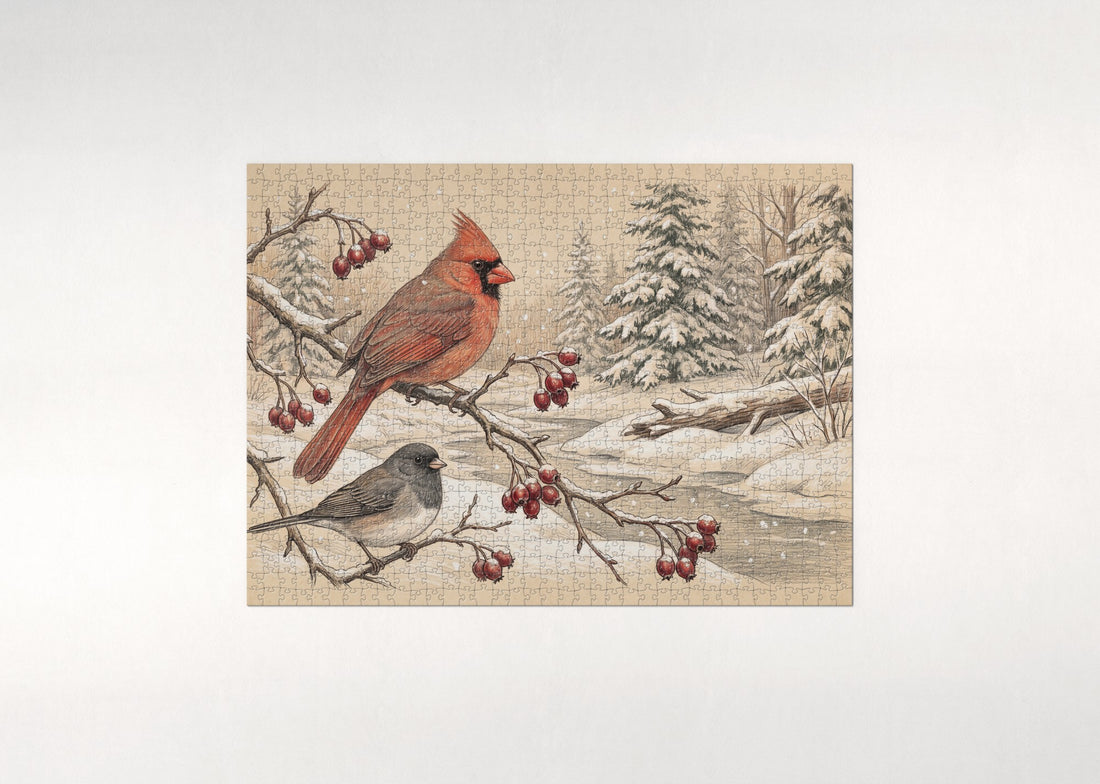 Northern Cardinal on the Snowy Branch jigsaw puzzle - gift box