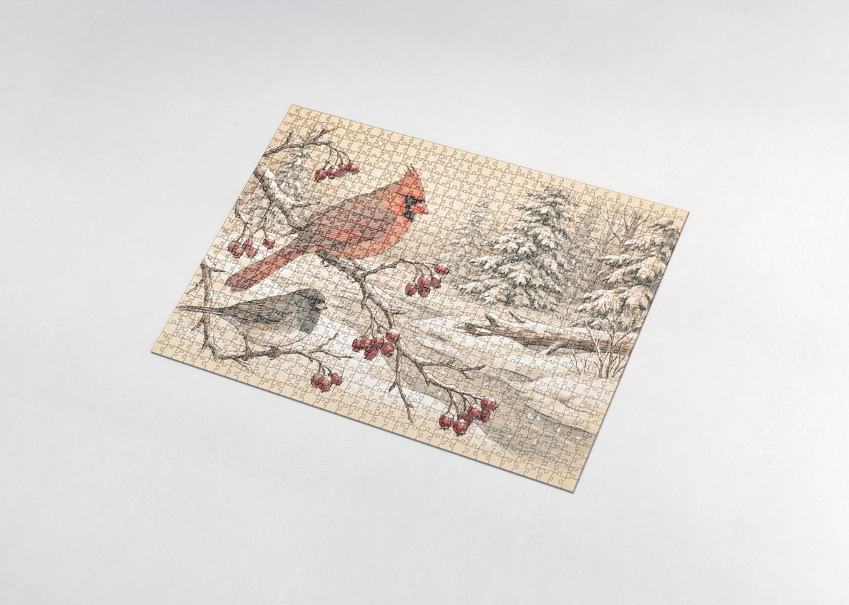 Northern Cardinal on the Snowy Branch jigsaw puzzle - assembled puzzle