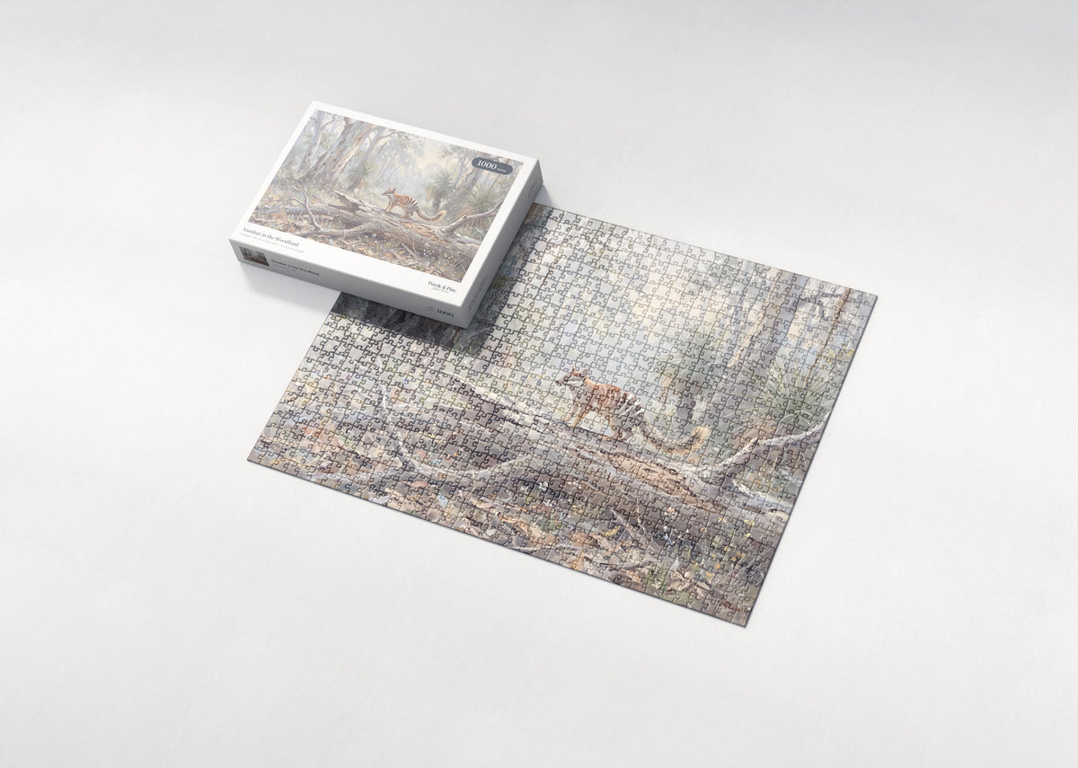 Numbat in the Woodland jigsaw puzzle - box and puzzle
