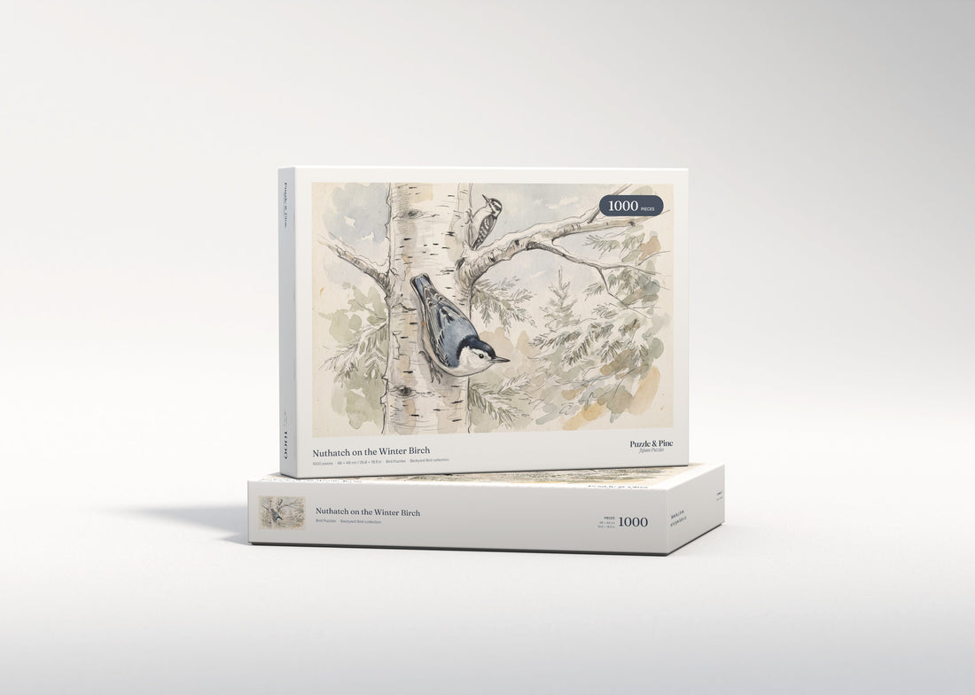 Nuthatch on the Winter Birch jigsaw puzzle - gift box