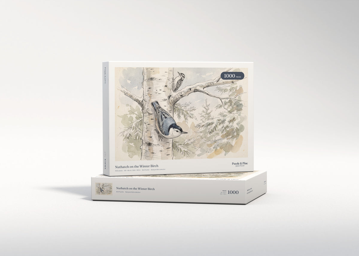 Nuthatch on the Winter Birch jigsaw puzzle - gift box