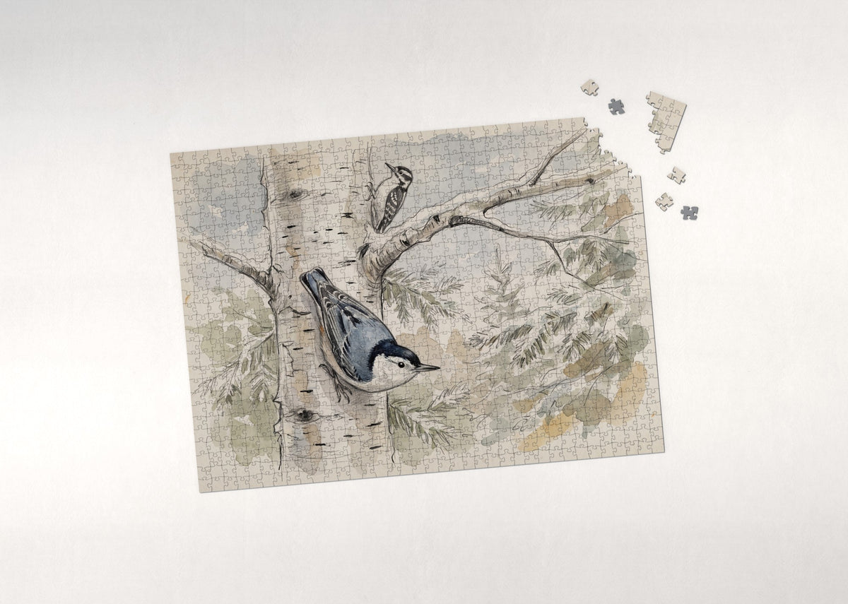 Nuthatch on the Winter Birch jigsaw puzzle - puzzle with loose pieces