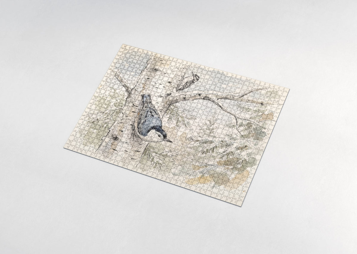 Nuthatch on the Winter Birch jigsaw puzzle - assembled puzzle