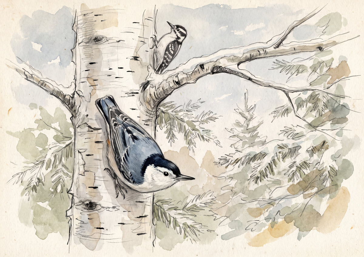 Nuthatch on the Winter Birch jigsaw puzzle