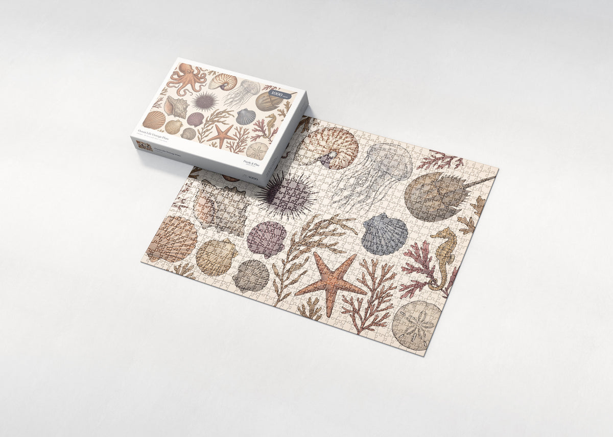 Ocean Life Vintage Plate jigsaw puzzle - box and puzzle