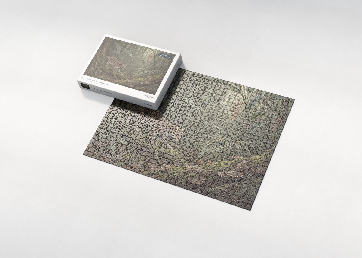 Ocelot in the Amazon Undergrowth jigsaw puzzle - box and puzzle