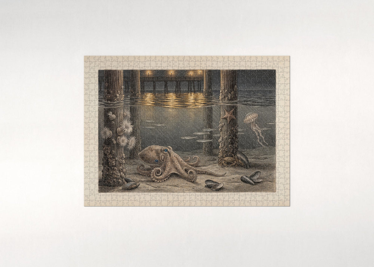Octopus at Night Under the Pier Lights jigsaw puzzle - flat puzzle