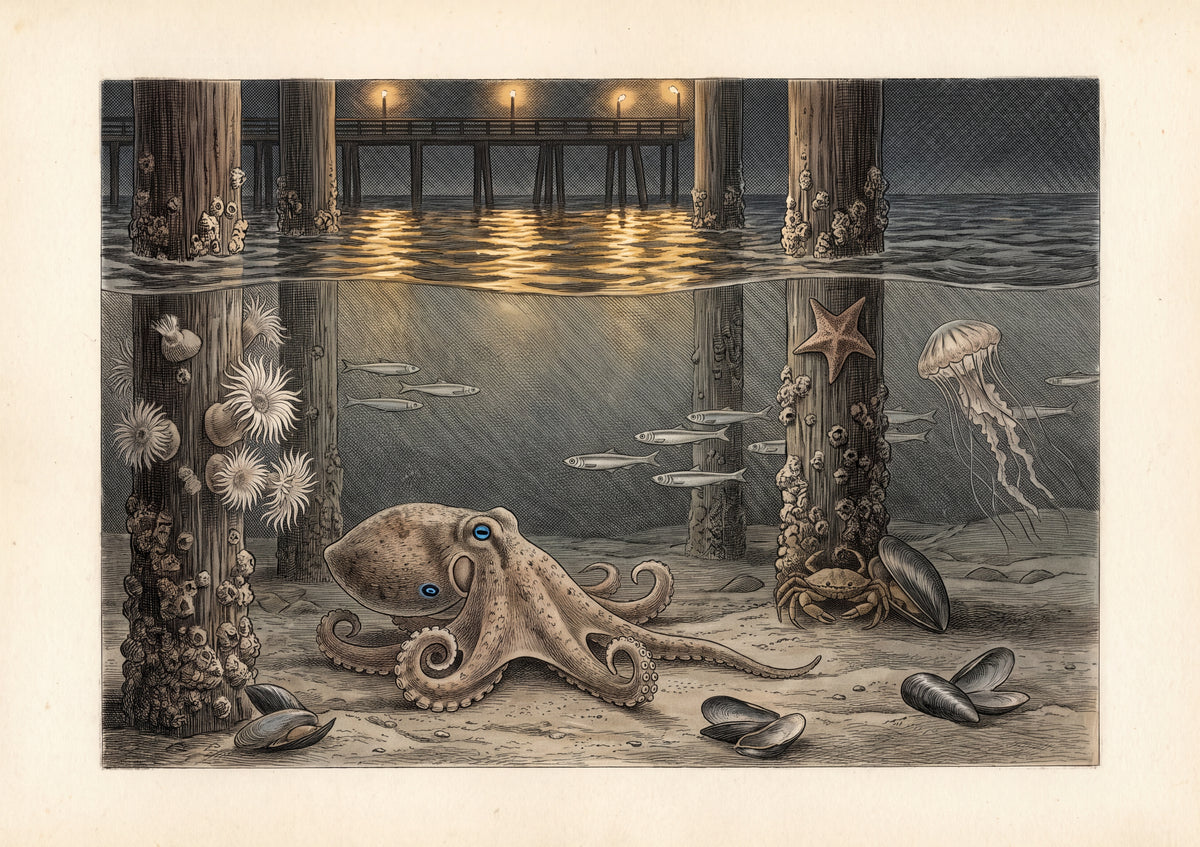 Octopus at Night Under the Pier Lights jigsaw puzzle