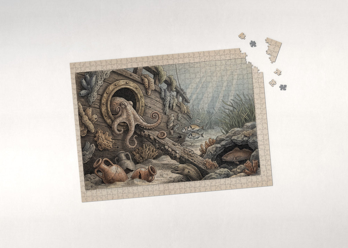 Octopus Hiding in the Shipwreck jigsaw puzzle - puzzle with loose pieces