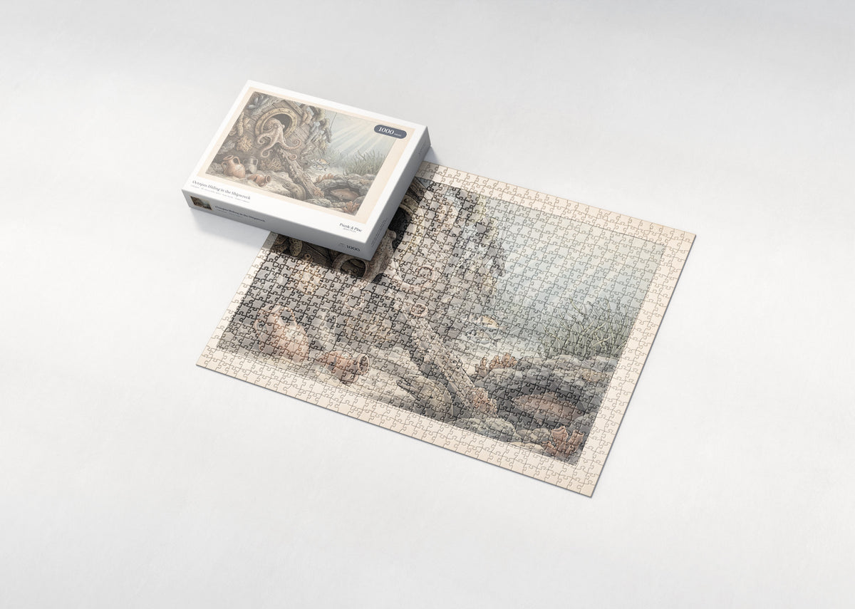 Octopus Hiding in the Shipwreck jigsaw puzzle - box and puzzle