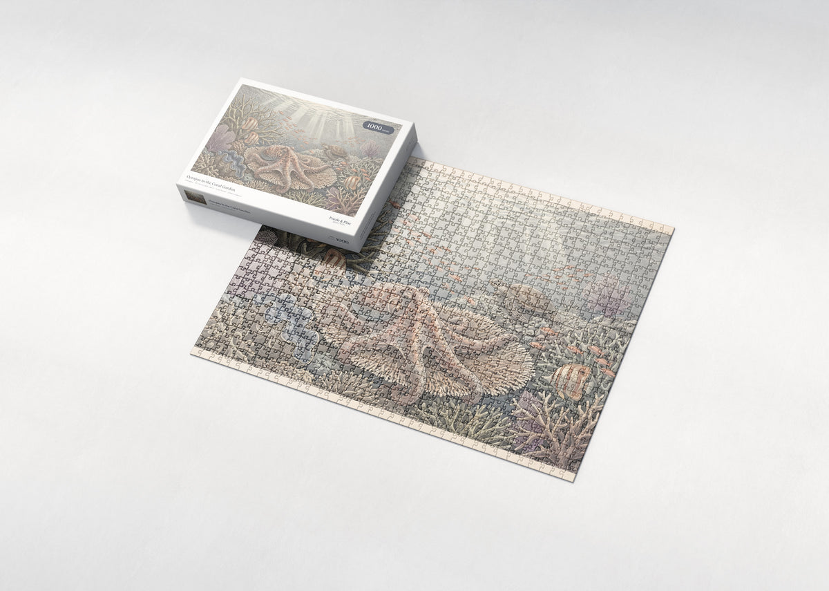 Octopus in the Coral Garden jigsaw puzzle - box and puzzle