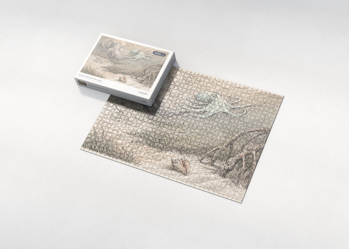 Octopus Ink Cloud in the Lagoon jigsaw puzzle - box and puzzle