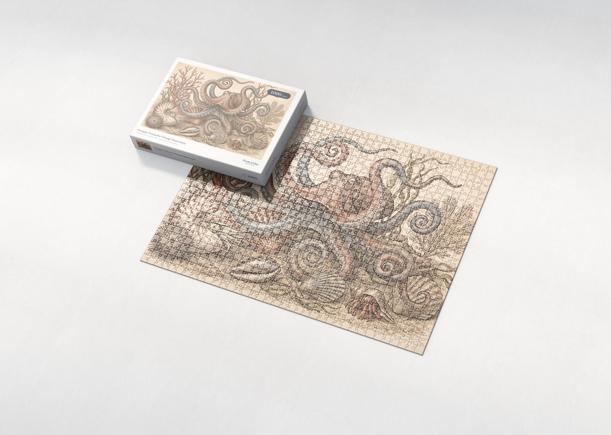 Octopus Tentacles Vintage Illustration jigsaw puzzle - box and puzzle